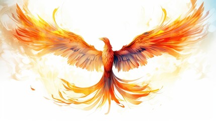 Solar phoenix watercolor illustration - Generative AI. Solar, phoenix, fire, wings.