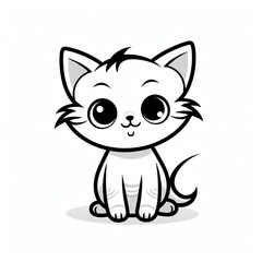 A cute Cat smile black line black and white clipart isolate white background