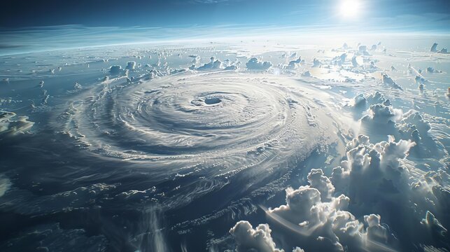 Sci-tech 3D model of hurricane intensifying, climate tipping point timer, hyper-realistic storm details