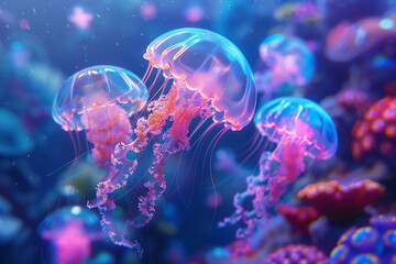 a surreal underwater world where vibrant