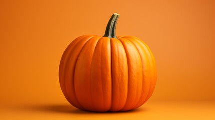 A vibrant orange pumpkin sits on a bright yellow background
