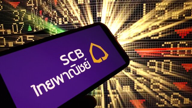 Konskie, Poland - March 17, 2024: Siam Commercial Bank company logo displayed on mobile phone