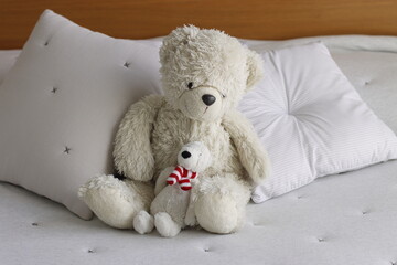 teddy bear in bed