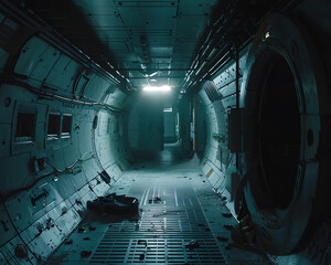 Capture a haunting scene of an abandoned space station