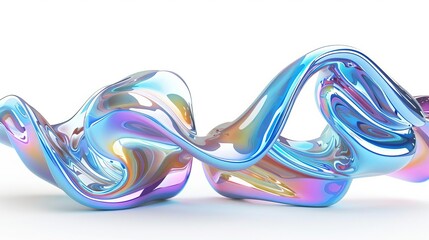 abstract glossy holographic twisted liquid shape 3d render isolated on white background digital art