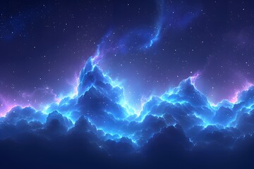 Enchanting Night Sky with Luminous Neon Clouds and Cosmic Energy