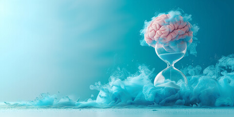 Human mind, dementia, parkinson or Alzheimer disease, brain memory loss, lifetime running through hourglass, mental health and psychology concept 