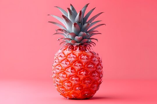 Vibrant Red Pineapple on a Pink Background