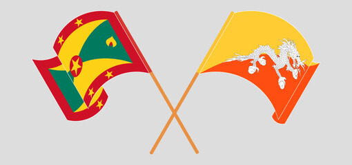 Crossed and waving flags of Grenada and Bhutan