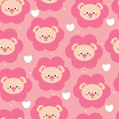 Fototapeta premium seamless pattern cartoon pig and flower. cute animal wallpaper for textile, gift wrap paper