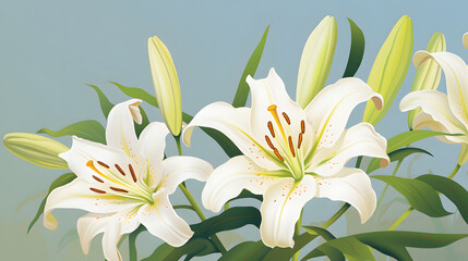 Fototapeta premium Digital hand drawn lily flowers patterns abstract graphic poster background