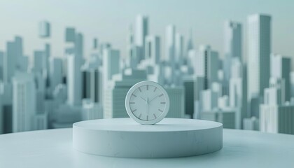 Minimalist 3D countdown timer for carbon footprint, stark urban environment backdrop, clean lines
