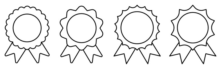 Rosette line icon set. Linear award ribbon badge collection. Medal symbol group. Vector illustration isolated on white.