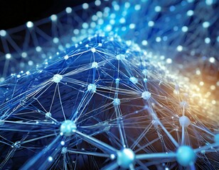 現代的なテクノロジー、メカニック、青く光る、科学技術、幾何学的、ネットワークを視覚的に具現化したイラスト generated by AI