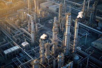 Oil refinery plant petrochemical factory zone, oil storage tanks have been installed AI Generative