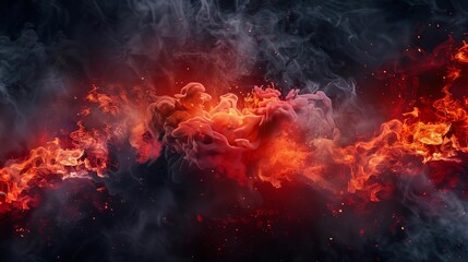 fiery explosion border with dark smoke and red lava dramatic abstract background digital art