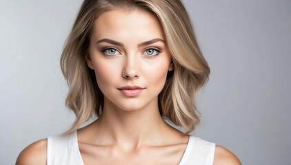 Naklejka premium attractive beautiful caucasian female model studio portrait on plain white background from Generative AI