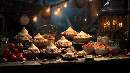 Traditional Spanish tapas in the streets of Barcelona