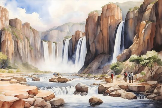 Calandula Falls Angola Country Landscape Illustration Art