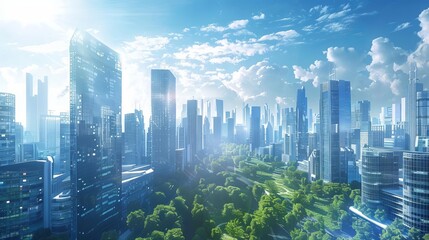 futuristic smart city panorama with harmonious blend of hightech buildings concept illustration