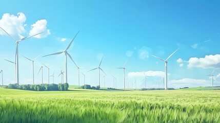 futuristic windmill turbines in vast field green hydrogen production for nitrogen fertilizer conceptual banner