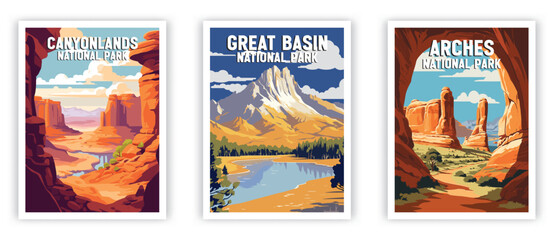 Canyonlands, Great Basin, Arches Illustration Art. Travel Poster Wall Art. Minimalist Vector art