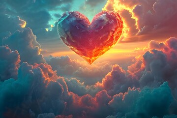 Beautiful colorful hearts for Valentine's Day and Kissing Day in clouds of pink tones