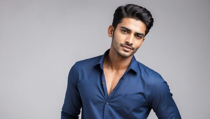 Fototapeta premium handsome charming indian male model studio portrait on plain white background from Generative AI