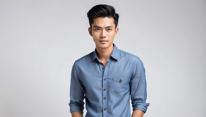 Fototapeta premium handsome charming indonesian male model studio portrait on plain white background from Generative AI