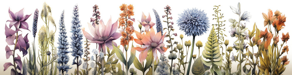 Wild flowers watercolor frame botanical hand drawn illustration