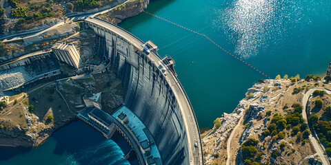 Aerial Perspective of a Swiss Alps Water Dam Reservoir Generating Sustainable Hydropower to Address Climate Change Concept Hydropower Swiss Alps Sustainable Energy Climate Change
