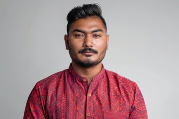 Obraz premium Handsome Indian man looking at camera over white studio background