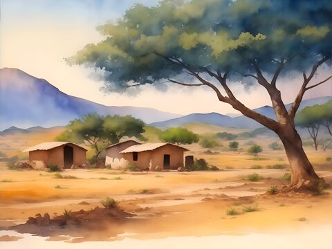 Lubango Angola Country Landscape Illustration Art
