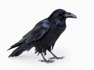 Detailed Portrait of a Raven on White Background