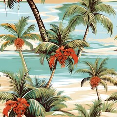 Turquoise and Orange Palm Tree Pattern
