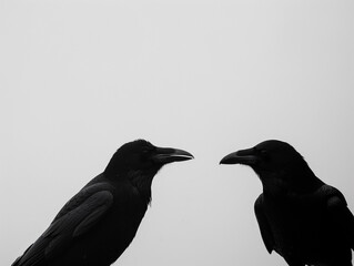 Naklejka premium Silhouette of Two Ravens on a Plain Background