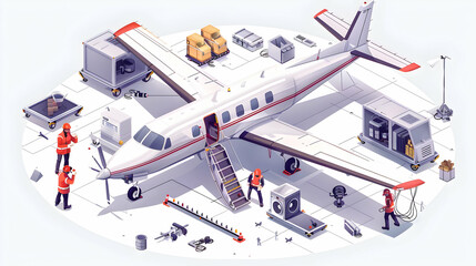 Aircraft Maintenance Crew in Action: Precision and Dedication in Aviation Industry   3D Flat Icon Isometric Scene