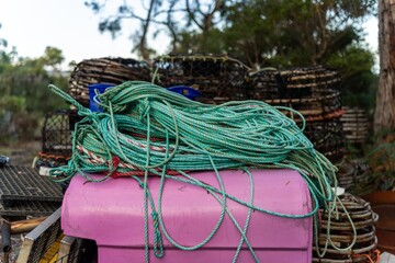 rope on a lobster fishing boat in tasmania