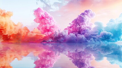 Fototapeta premium Dreamlike vista with floating clouds of colored liquids in pink, orange, blue, and violet.