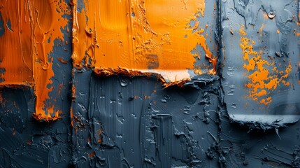 Background with abstract brushstrokes. Textured background. Oil on canvas. Geometric patterns, orange, gray. For wallpaper, posters, cards, murals, rugs, hangings, prints, and wall decor.