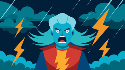 A storm rages around them but the stoic individual remains unmoved their expression calm and resolute.. Vector illustration