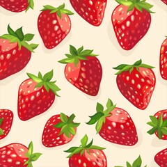 Light and cheerful strawberry pattern with a white background, ideal for spring or summer fabric designs.