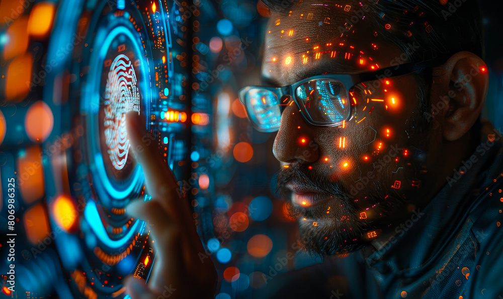 Aufkleber biometrics data engineer accessing server for cybersecurity, network database & ai integration in da