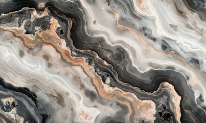 Abstract Swirls of Black, Grey, and Copper in Luxurious Marble Texture background