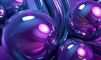 Vibrant Purple and Blue Abstract 3D Art with Glossy Spheres