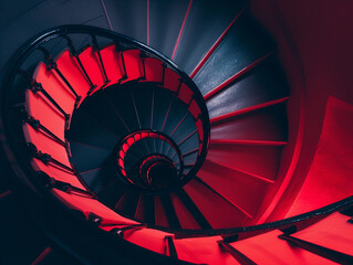 Dark Toned Spiral Staircase with Red Highlights