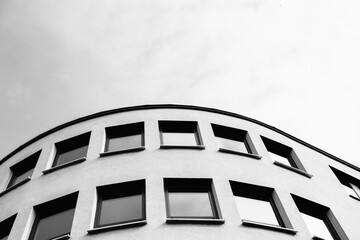 High contrast black white photo of a building