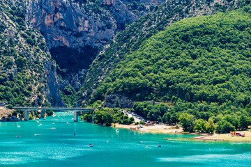 Boats on water, Verdon Gorge in Provence France.