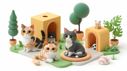 Isometric 3D Flat Icon: Educational Campaign on Cat Adoption  Responsible Pet Ownership   Promoting Benefits of Adopting Cats for a Responsible Pet Ownership Movement