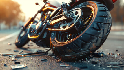 Traffic accident, motorcycle crashed.